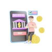 Digital Banking Concept - 3D Character Illustration in Online Finance png