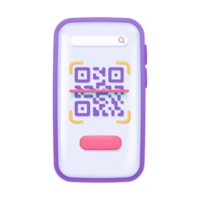 3d qr code Aan slim telefoon scherm. scannen naar betalen concept. 3d illustratie. png