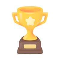 3D Trophy. Gold trophy with stars for congratulating winners in sports competitions. png