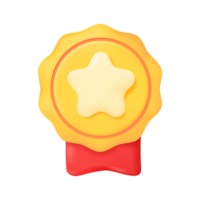 3D golden medal. Gold medal with achievement star with red ribbon The concept of winning sports. png