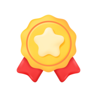 3D golden medal. Gold medal with achievement star with red ribbon The concept of winning sports. png