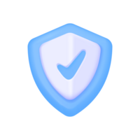 Check mark on 3D shield. Concept of protecting online user account security on website. png