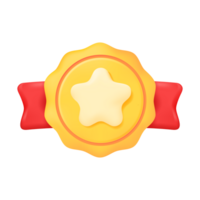 3D golden medal. Gold medal with achievement star with red ribbon The concept of winning sports. png