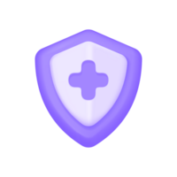 Plus sign on purple 3D shield. Simple minimalist style design. helping patients medical treatment. png