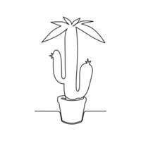 Continuous cactus one-line vector drawing and outline-style single-line illustration art