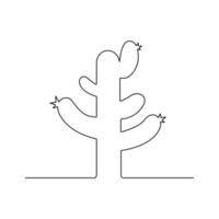 Continuous cactus one-line vector drawing and outline-style single-line illustration art