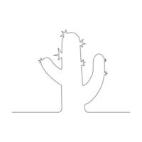 Continuous cactus one-line vector drawing and outline-style single-line illustration art