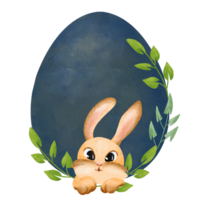 watercolor scene. bunny, an Easter egg, and lively greenery. for a range of creative applications, children's books, greeting cards, and festive stationery. Add a whimsical touch to your designs png