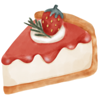 Slice of Strawberry Cheese Pie Watercolor Illustration png