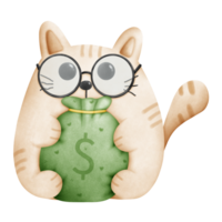 gato abrazos dinero bolso ilustración png