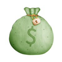 vert argent sac avec dollar signe et cadenas illustration png