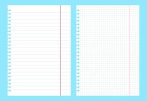 blanco cuadriculado cuaderno documentos. almohadillas papel hojas con líneas y cuadrícula. deberes y ejercicios plantillas. blanco blanco cuaderno documentos. colegio suministros. vector