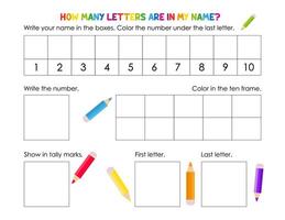 My name worksheet. Number of letters of my name. Educational game for preschool and pre kindergarten kids vector