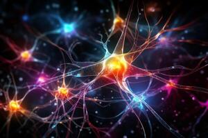 AI Generated Neuron cells neural network under microscope neuro research science brain signal information transfer human neurology mind mental impulse biology anatomy microbiology intelligence photo