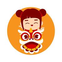 Cute Girl Cartoon Character Chinese New Year vector