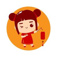 Cute Girl Cartoon Character Chinese New Year vector