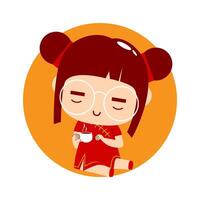 Cute Girl Cartoon Character Chinese New Year vector