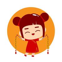 Cute Girl Cartoon Character Chinese New Year vector