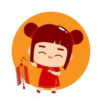 Cute Girl Cartoon Character Chinese New Year vector