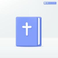 Holy Bible icon symbols. Christian religious, Cross logo, Religious Lecture Online Self-education Bible Study, Religion concept. Realistic 3D vector isolated illustration. Cartoon pastel Minimal style