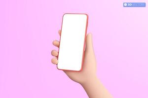 3d hand holding mobile phone icon symbol. Realistic smartphone with empty screen, Phone mockup. Editable device mobile template concept. 3D vector isolated illustration, Cartoon pastel Minimal style.