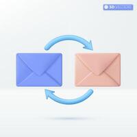 correo sobres con circulo flecha icono símbolo. correo circulación sistema, en línea correspondencia, entrante y saliente correo mensaje concepto. 3d vector aislado ilustración, dibujos animados pastel mínimo estilo.