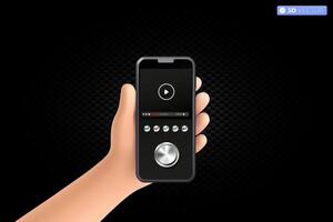 3d hand holding mobile phone video media control button interface symbol. Online playing for make money, Live streaming and vlog concept. 3D vector isolated illustration, Cartoon pastel Minimal style.