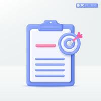 Assignment target and clipboard icon symbol. Dart, Productivity Checklist. Goal, Task Management, To Do List. Work Project Plan concept. 3D vector isolated illustration, Cartoon pastel Minimal style.