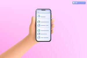3d mano participación móvil teléfono icono símbolo. realista teléfono inteligente con vacío pantalla, teléfono Bosquejo. editable dispositivo móvil modelo concepto. 3d vector aislado ilustración, dibujos animados pastel mínimo estilo.