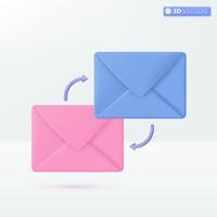 correo sobres con circulo flecha icono símbolo. correo circulación sistema, en línea correspondencia, entrante y saliente correo mensaje concepto. 3d vector aislado ilustración, dibujos animados pastel mínimo estilo.