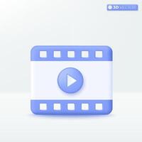 3D film theater play icon symbol. Camera or film tape reel. Multimedia, media online, cinema ticket, cinematography, broadcasting concept. 3D vector isolated illustration, Cartoon pastel Minimal style