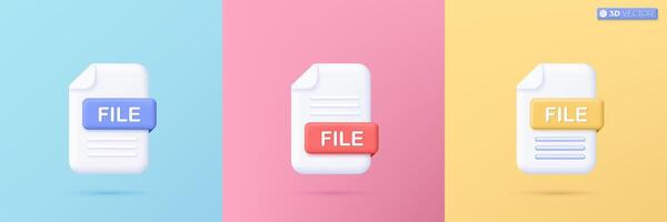 3D File format set icon symbol. document illustration with colorful badges,  concept. 3D vector isolated illustration, Cartoon pastel Minimal style.