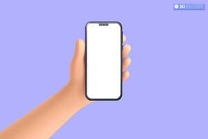 3d hand holding mobile phone icon symbol. Realistic smartphone with empty screen, Phone mockup. Editable device mobile template concept. 3D vector isolated illustration, Cartoon pastel Minimal style.