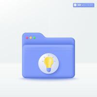 Folder IDEA icon symbol. Information online portfolio for presentation, comfortable searching, Stored data, File management concept. 3D vector isolated illustration, Cartoon pastel Minimal style.