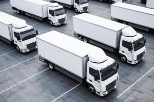 AI Generated Logistic center cargo trucks transportation shipping lorry delivery freight semi-truck road carrier warehouse storage vehicle load shipment delivery container van fast transport photo