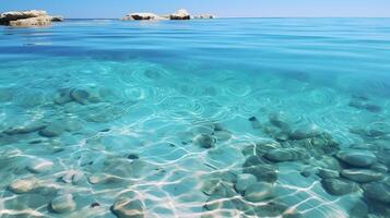 AI generated summer time under sea ocean in clean and clear water with ray of sunlight from surface for background concept design photo