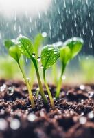 AI generated Watering plants and vegetables in the field, drip irrigation, close-up photo