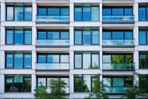 ai generado moderno oficina edificio negocio sostenible arquitectura urbano proyecto ventana diseño vaso ciudad corporativo exterior estructura fachada centrar comercial futurista céntrico al aire libre foto