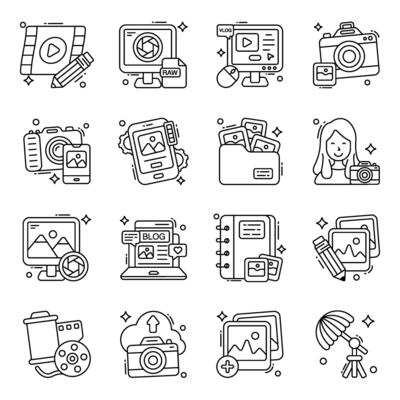 Pack of Photographic Equipment Linear Icons