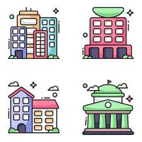 paquete de iconos planos de edificios comerciales vector