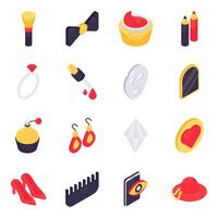 Set of Makeup Accessories Isometric Icons vector
