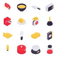 Set of Kitchen Accessories Isometric Icons vector