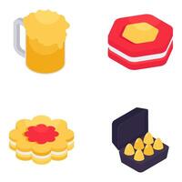 Set of Food and Meal Isometric Icons vector