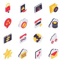 Set of Network and Media Isometric Icons vector