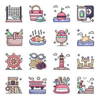 paquete de iconos planos de vacaciones vector