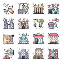 Pack of Building and Structure Flat Icons vector