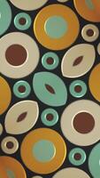 Vertical video - retro 1970s geometric pattern background with colorful blinking plastic shapes in warm color tones. This stylish vintage motion background animation is HD and a seamless loop.