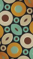 Vertical video - retro 1970s geometric pattern background with colorful blinking plastic shapes in warm color tones. This stylish vintage motion background animation is HD and a seamless loop.