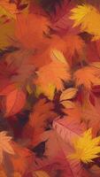 Vertical video - autumnal textured background animation with gently rustling golden red Autumn leaves in the style of a painting. Seasonal Fall leaves motion background.