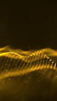 verticale video - sfondo con un elegante d'oro digitale frattale onda e dati particelle increspatura in direzione il telecamera. Questo astratto tecnologia sfondo animazione è pieno HD e ciclo.